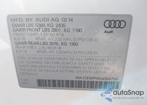 2014 Audi Q5 2.0T Premium from USA, damaged, VIN WA1CFAFP9EA084756